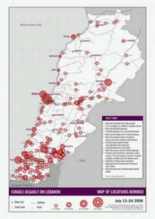 map of the Israeli bombardment during the July 2006 War on Lebanon