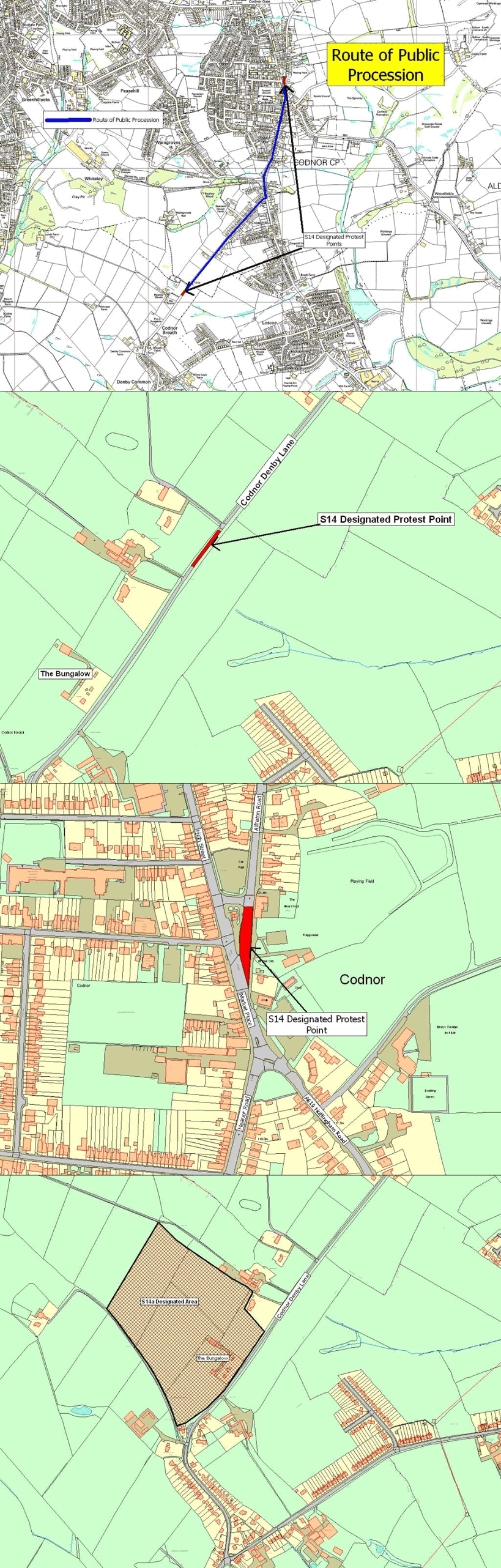 Route of Public Procession, designated protest point and designated area