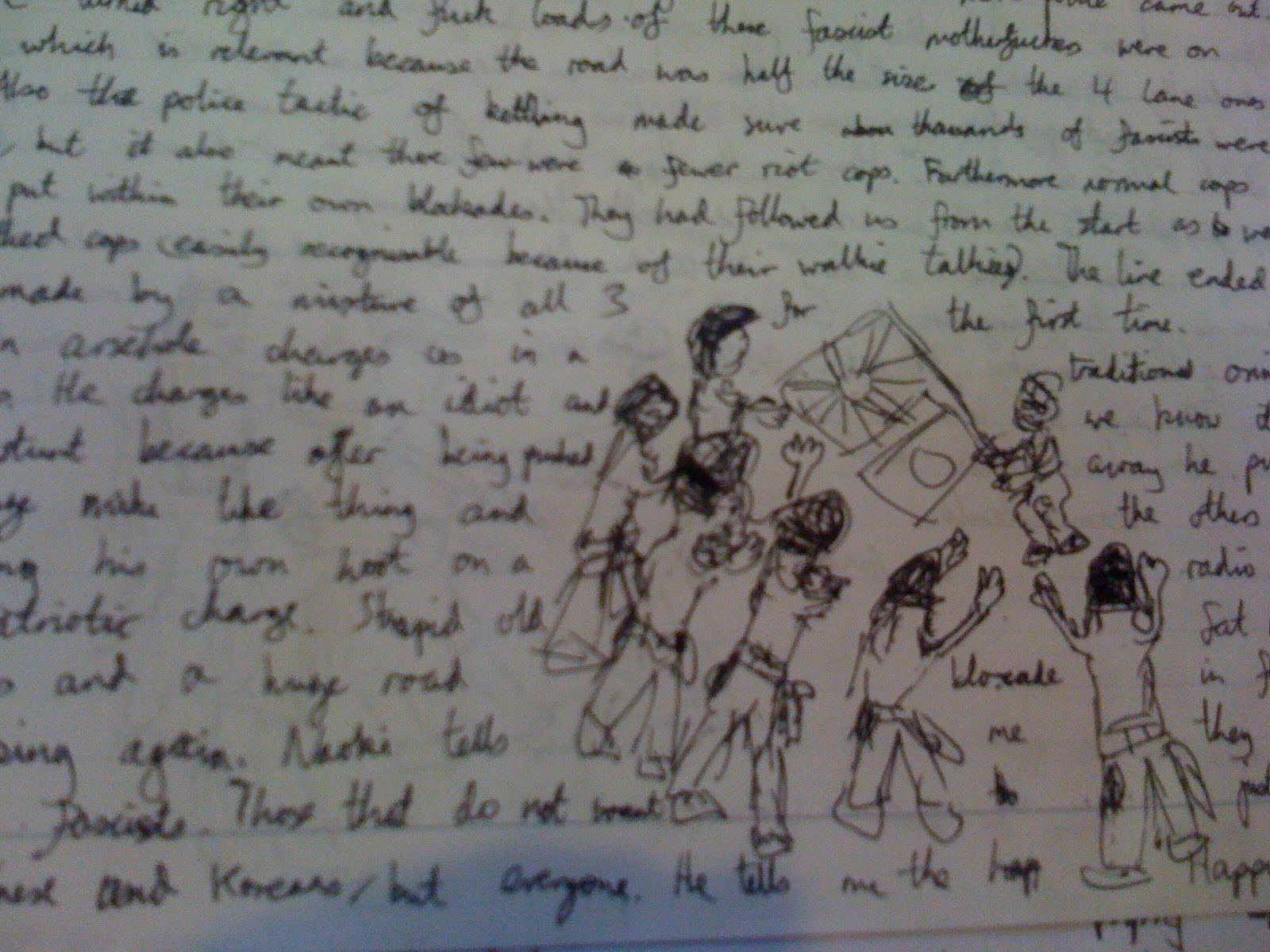 Drawing of man who symbolically charges at us to toot his own hoot on the radio