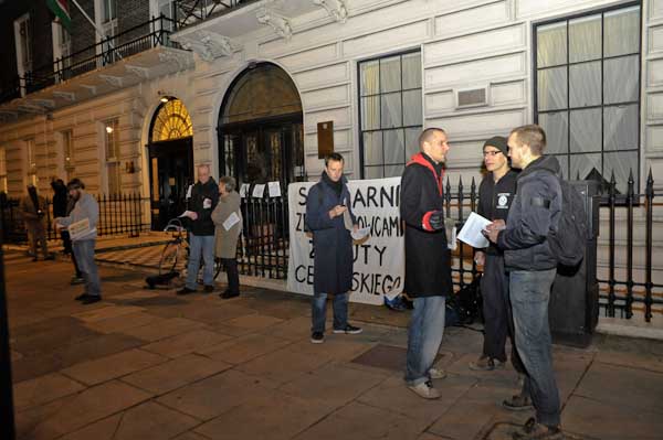 Outside the embassy
