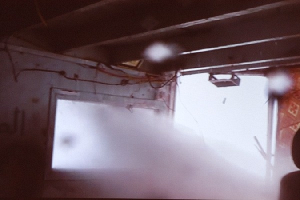 IDF water cannon blasting Palestinian fishing boat (photo by Darlene Wallach).