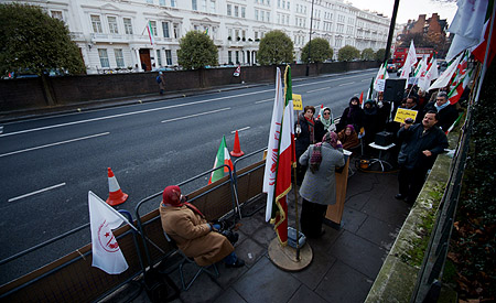 Gathering outside the embassy.