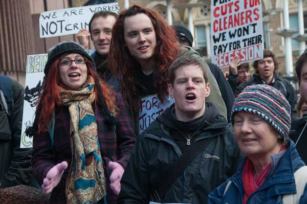 Protesters and placards