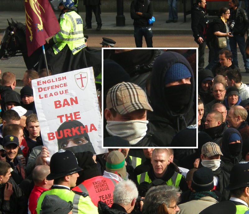 D6. "BAN THE BURKHA" sez Masked Men