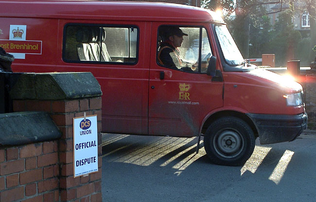 Royal Mail Van crossing the Picket Lines