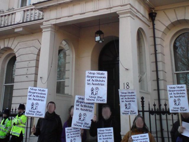 Protest at Austria Embassy in London, March 2, 2010