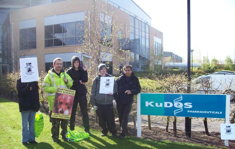 Protest by the Kudos Pharmaceuticals sign