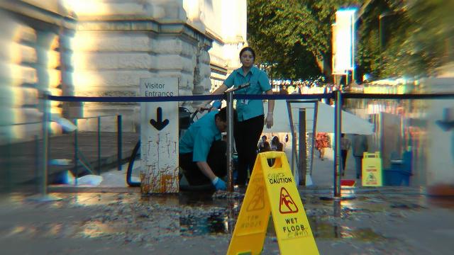 The cleanup outside begins