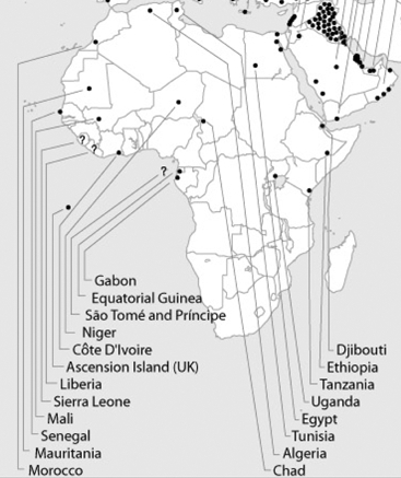 U.S. military presence in Africa (2009) - map by David Vine