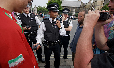 Police at the Evicted Village.