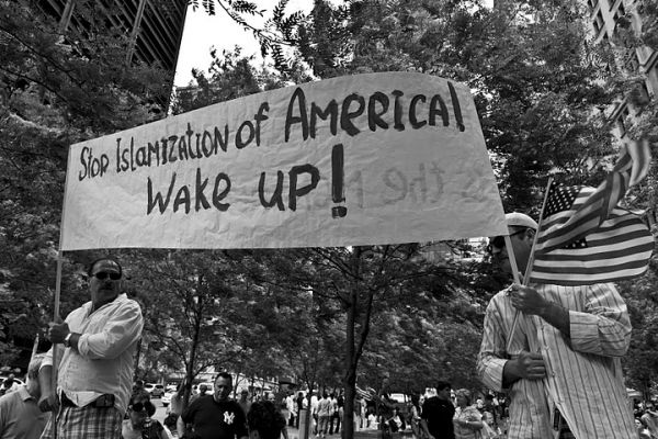 rally against the planned construction of a mosque near Ground Zero, 6 June 2010