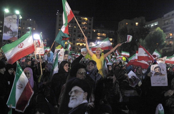 Hezbollah supporters in Beirut celebrate Ahmadinejad's visit, 13 October 2010