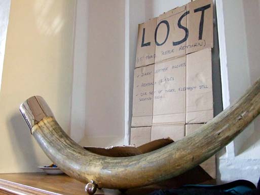 "LOST - One set of Tusks, Elephant still seeking them."