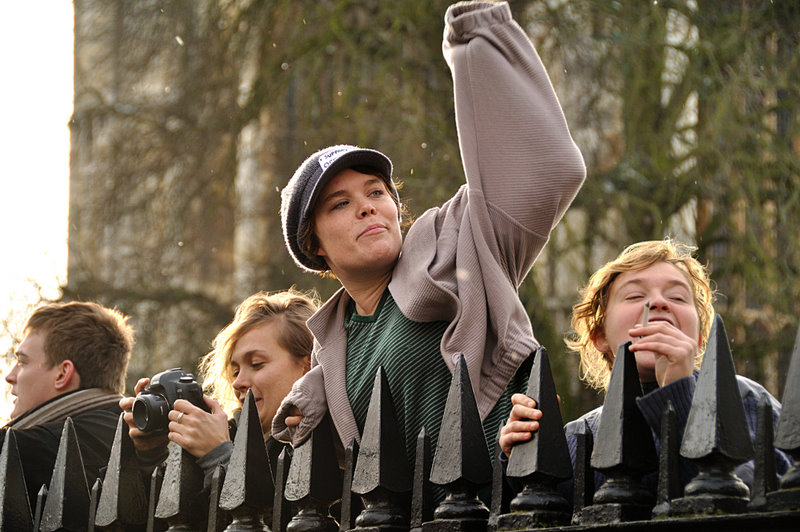 Welcoming the demo at the occupation