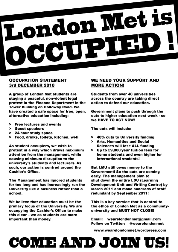 London Met occupation communique