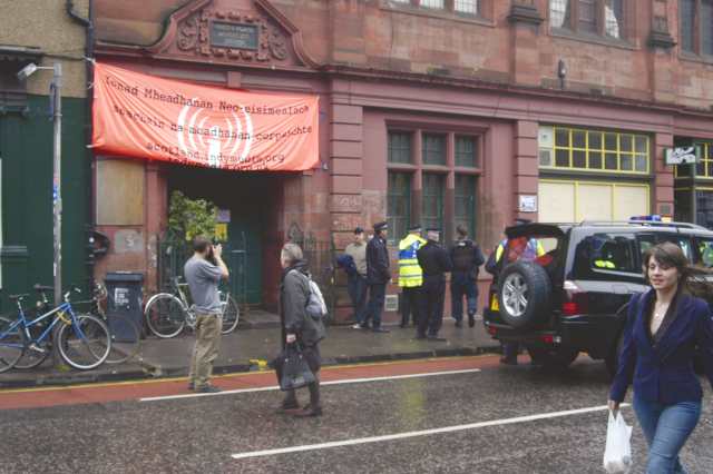 police in front of IMC at Forest Cafe