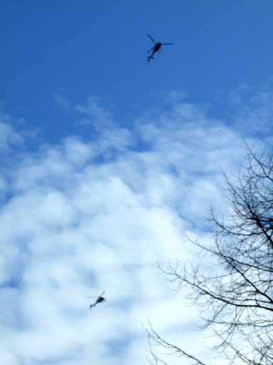 TWO choppers buzzed above us all day, one of them possibly for Sky News.