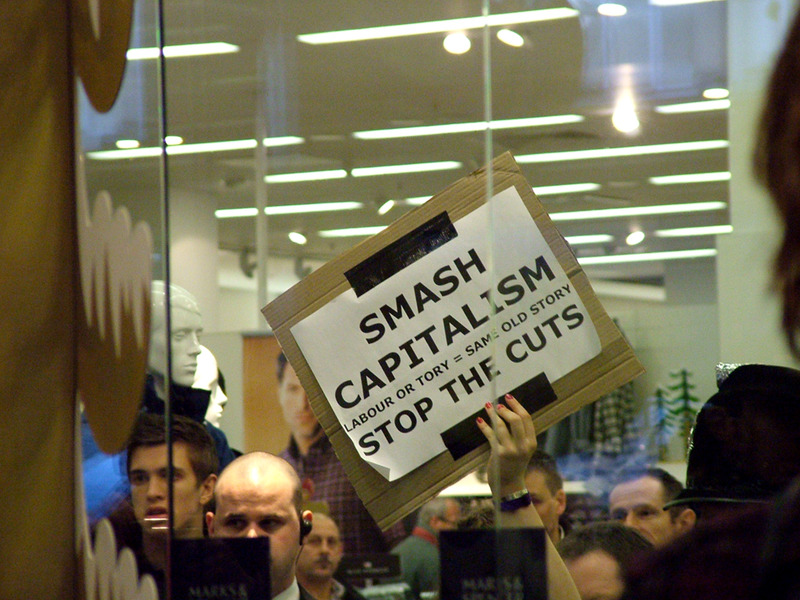 Demonstrators inside M&S