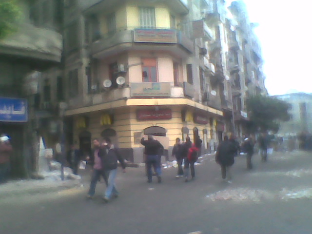 Trashed branch of Mcdonalds close to the barricades in Tahrir Square