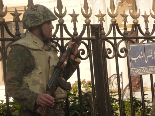 Soldier outside Magles Al Shaab