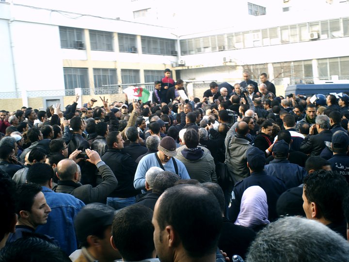 Demonstrators gather in Premier Mai Square