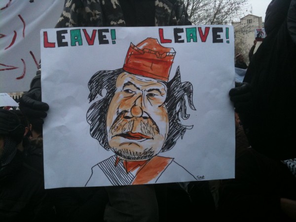 Message to Gadaffi from Downing Street protest