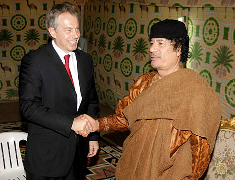 Tony Blair met Muammar Gaddafi at his desert base outside Sirte, 29 May 2007