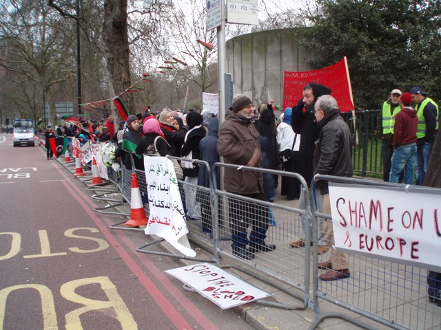 Demonstrators outside the Libyan Embassy on 5 March