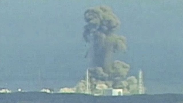 A hydrogen explosion destroys the reactor building of the Fukushima #3 reactor,