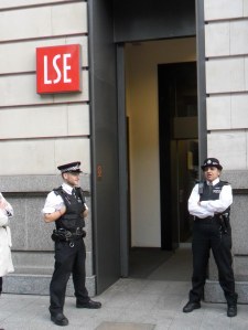 The scene outside the entrance.