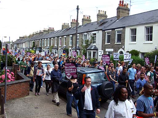 The Mill Road end of Gwydir Street, by the now a vast throng of marchers.