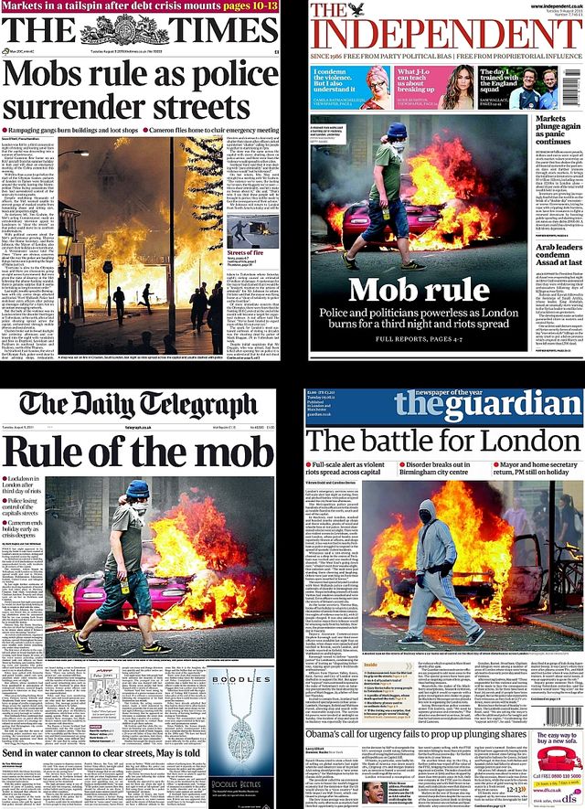 The Times, The Independent, The Guardian and The Daily Telegraph, 9 August 2011