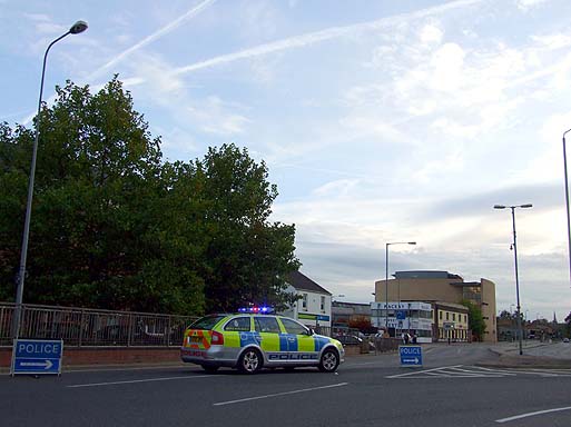 Road block at Newmarket Road end of East Road.