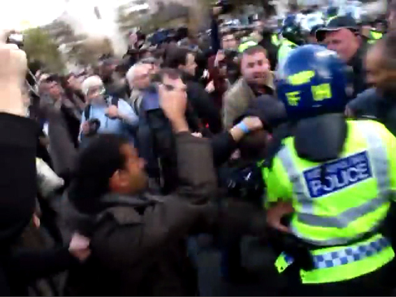 Brown jacket joined by black cap with white rim