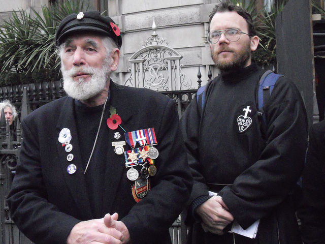 WW2 veteran Jim Radford and Fr. Martin Newell of the London Catholic Worker