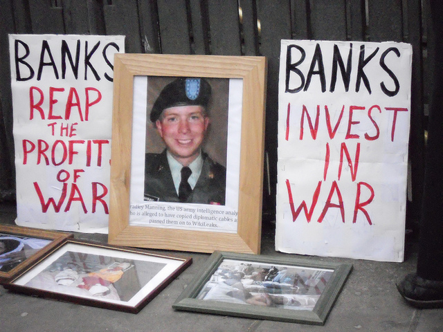 Shrine: Bradley Manning, "Banks Reap the Profits of War", "Banks Invest in War"
