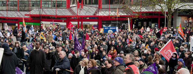 Roughly 6,000 people gathered in barkers pool to protest the pension reforms