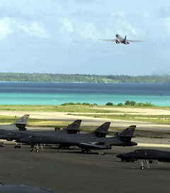 B-1B Lancer Bombers on a runway at Diego Garcia, November, 2001, bombing Iraq