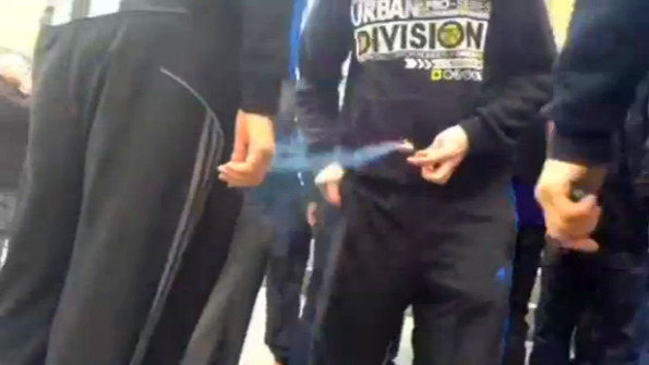 "Urban 863 Division" hoodie throws firework during NF / EDL attack in