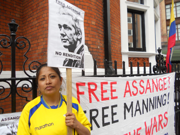 supporter outside the Ecuador Embassy, London