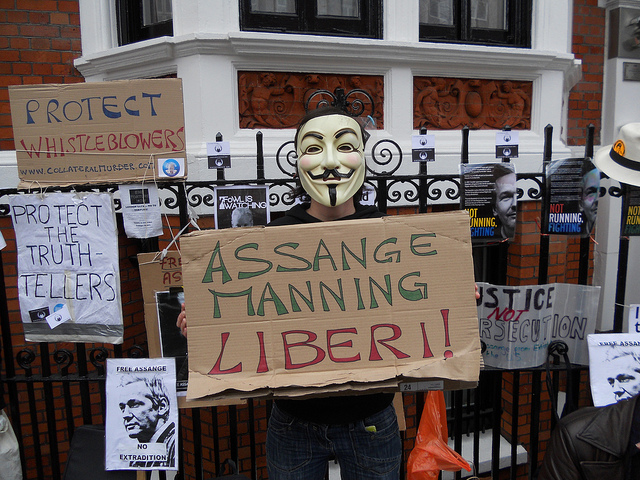 Solidarity vigil daily at Ecuadorian Embassy in London