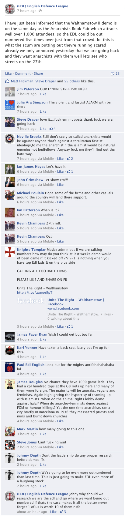 EDL discuss Anarchist bookfair (click to enlarge)