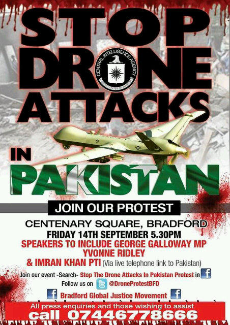 Protest against drone attacks in Pakistan on 14th Sept in Bradford