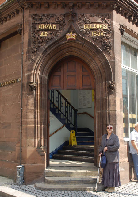 Sarah outside inaccessible Victoria Street Magistrates Court, Liverpool