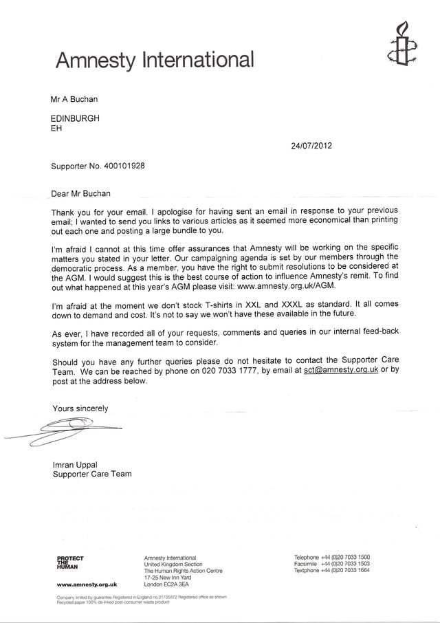 AMNESTY'S FEEBLE REPLY