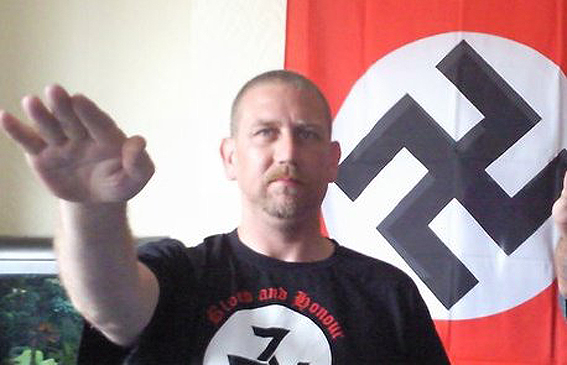 Chris Lewis - Nazi salute, Nazi flag, Blood & Honour T-shirt