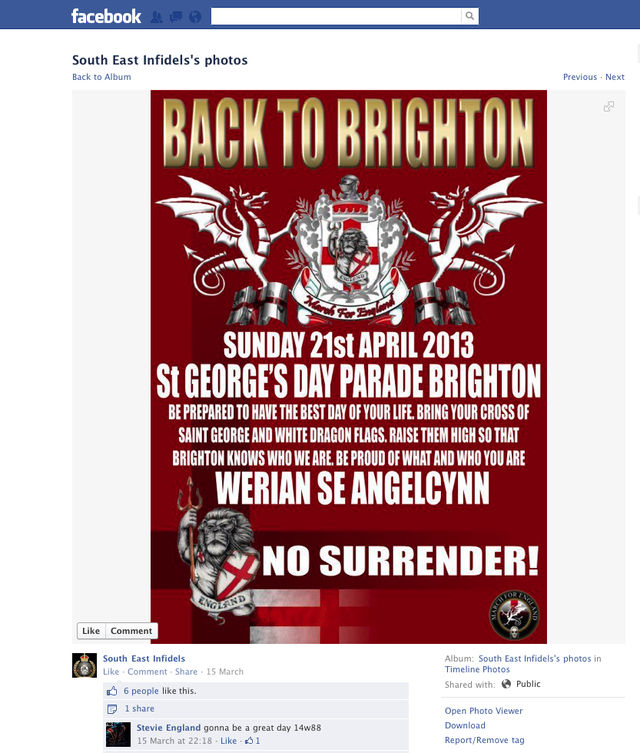South East Infidels supporting March For England, 21 April 2013