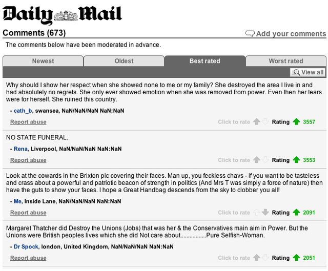 Daily Mail - 3,500 thumbs-up "NO STATE FUNERAL"