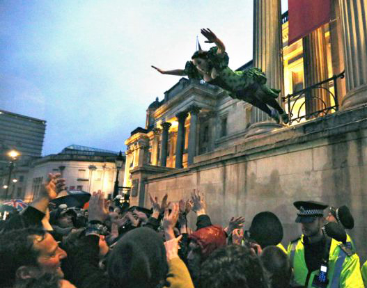 Anti-Thatcher crowd-surfing