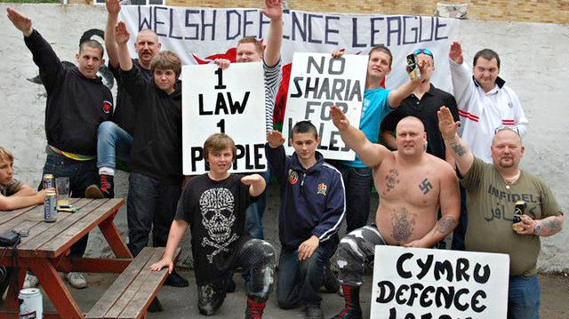 Welsh Defence League - Wayne Baldwin with Swastika tattoo